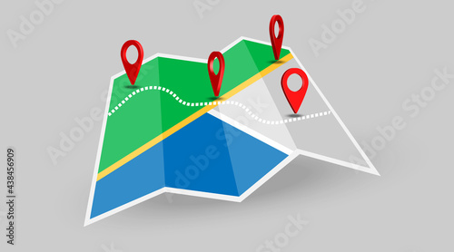 Location on navigation map . City map with red location,pointer,pin,marker.Pin, marker, navigator.Location on realistic map .Moving concept,3D view.