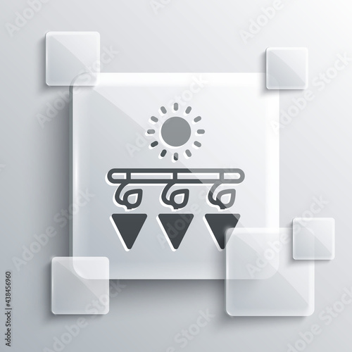 Grey Drying grapes icon isolated on grey background. Dried grapes. Square glass panels. Vector