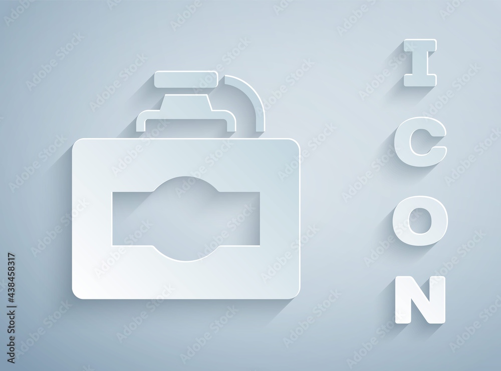 Paper cut Cardboard box of wine icon isolated on grey background. Paper art style. Vector Paper cut Cardboard box of wine icon isolated on grey background. Paper art style. Vector