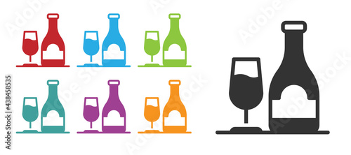 Black Wine bottle with glass icon isolated on white background. Set icons colorful. Vector