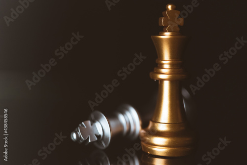 Closeup of chess characters on board games. to represent decision making in term of business strategy to find out the best solution to meet target objective and goal.	
