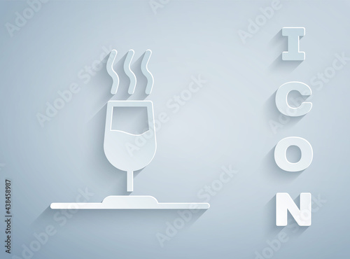 Paper cut Wine tasting, degustation icon isolated on grey background. Sommelier. Smells of wine. Paper art style. Vector