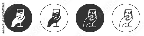 Black Wine tasting, degustation icon isolated on white background. Sommelier. Smells of wine. Circle button. Vector