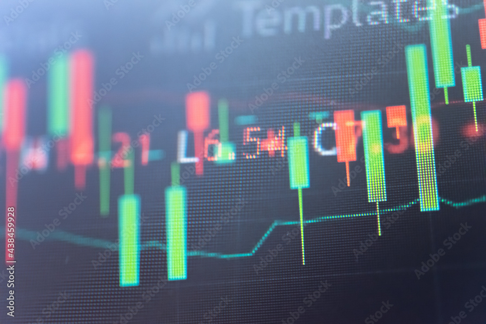 Candlestick chart in financial stock market on digital number background. Forex trading graphic design and Stock market trading trend as concept.