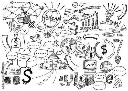 Hand Drawn Business background,Doodles vector illustration.