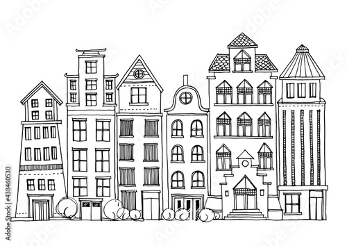 Cartoon hand drawing houses,doodle cute houses. Outline vector drawing