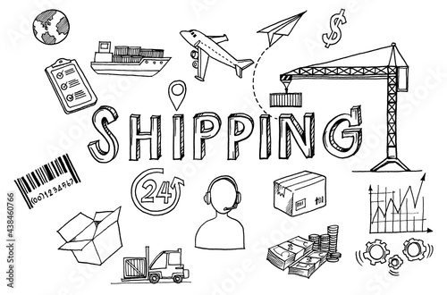 Logistic concept with sketch delivery and shipping decorative icons on white background