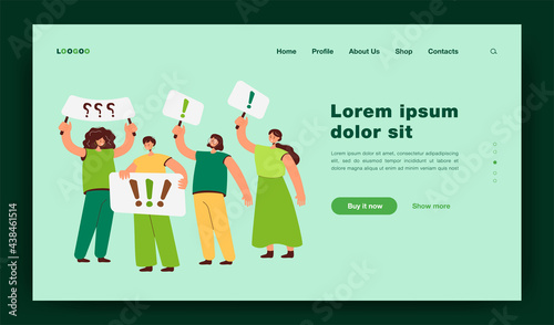 Crowd of women holding placards and protesting isolated flat vector illustration. Cartoon political female activists on mass meeting or rally. Feminism and fight for rights concept