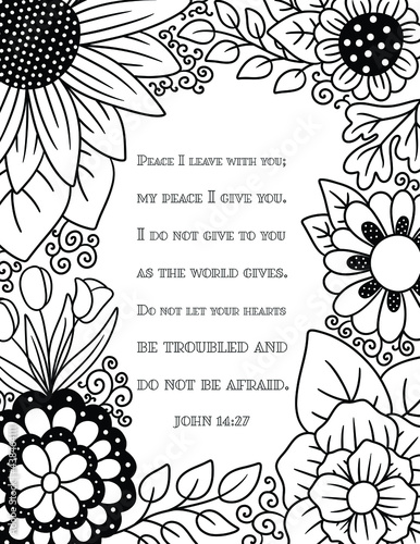 An Adult Coloring Floral Border with a Bible Quote from Jesus