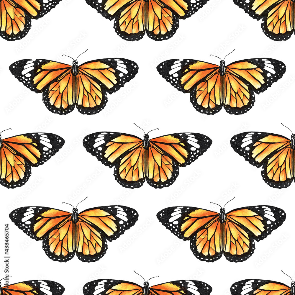 Obraz premium Monarch Butterfly Directional Watercolor Seamless Pattern