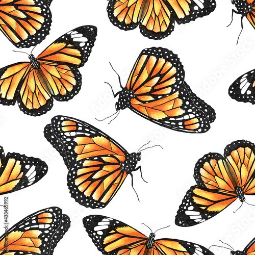 Monarch Butterfly Spring Summer Seamless Pattern