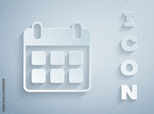 Paper cut Travel planning calendar and airplane icon isolated on grey background. A planned holiday trip. Paper art style. Vector