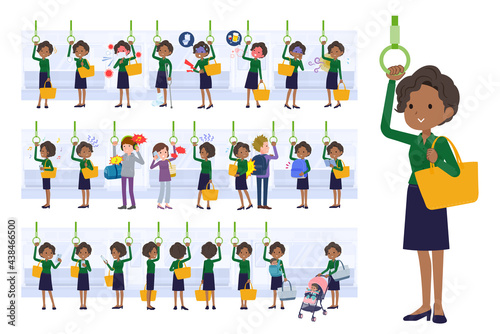 電車に乗る黒人ビジネス女性のセット