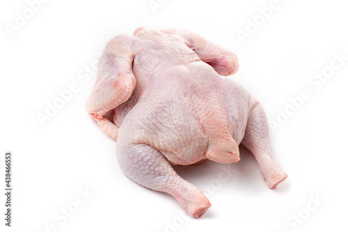 A whole chicken carcass on a white background.