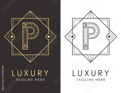 Art deco letter P logo in two color variations