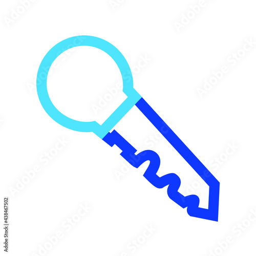 Two-color thin line key vector icon illustration on a white background.  Royalty-free and fully editable.