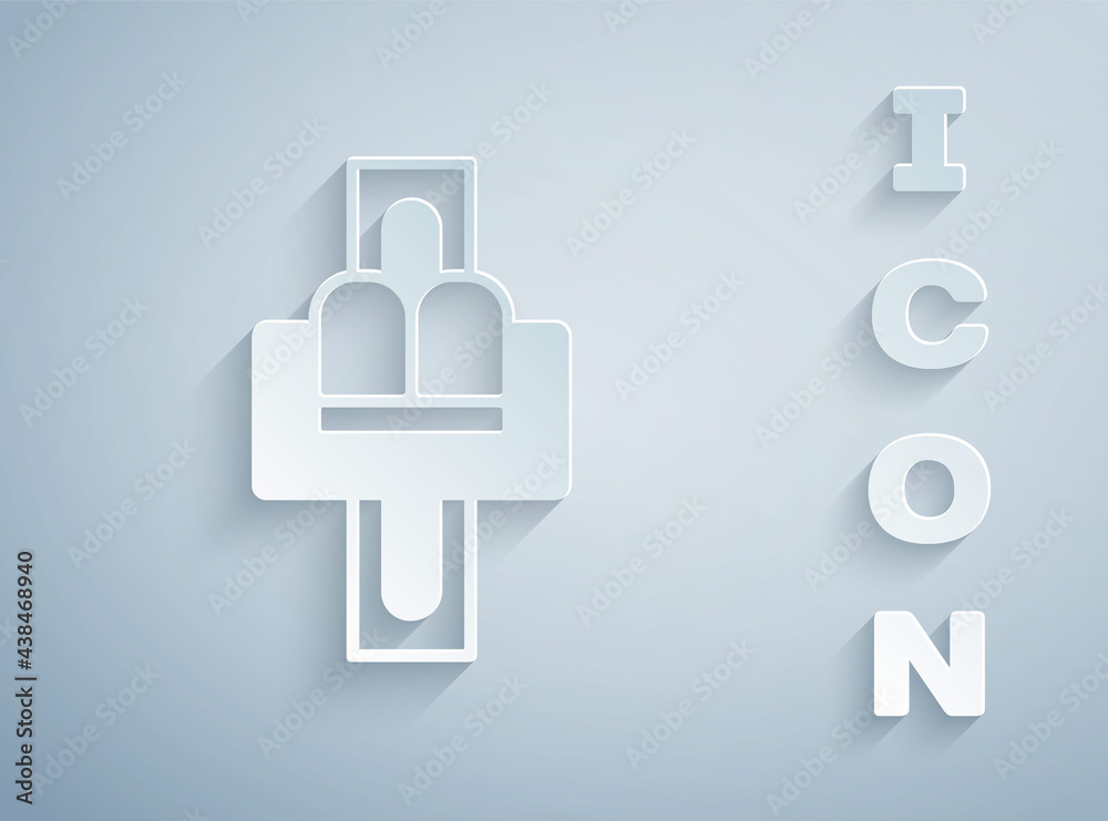 Paper cut Attraction carousel icon isolated on grey background. Amusement park. Childrens entertainment playground, recreation park. Paper art style. Vector Paper cut Attraction carousel icon isolated on grey background. Amusement park. Childrens entertainment playground, recreation park. Paper art style. Vector