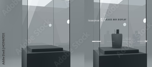 Modern elegant glass box display or showcase for product presentation template vector photo