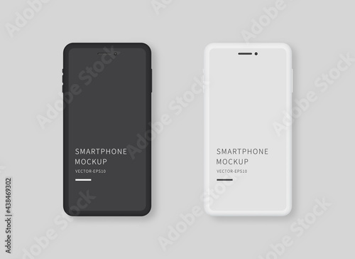 Modern black and white smartphone with blank screen. Smartphone display mockup. Mockup vector isolated. Template design. Realistic vector illustration.