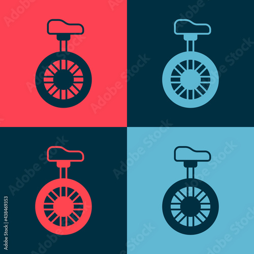Pop art Unicycle or one wheel bicycle icon isolated on color background. Monowheel bicycle. Vector