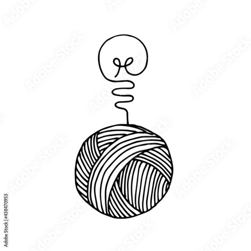 vector illustration in doodle style. ball of yarn for knitting, crochet concept ideas. logo, icon on the theme of needlework, made by hand, craft.