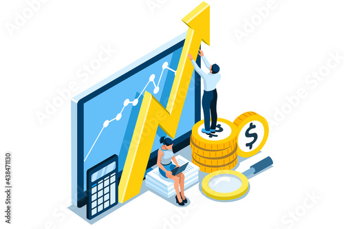 Symbolic Revenues, Returns Symbol. Concept of Earnings Growth, Stock Dividend Yield Curve, Analysis of Results. Vector illustration, graphic design for flat web banners. photo