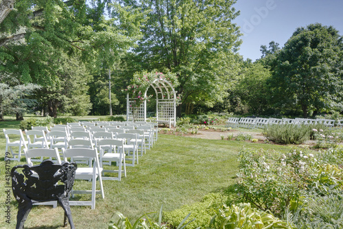 Chairs arranged for a garden wedding