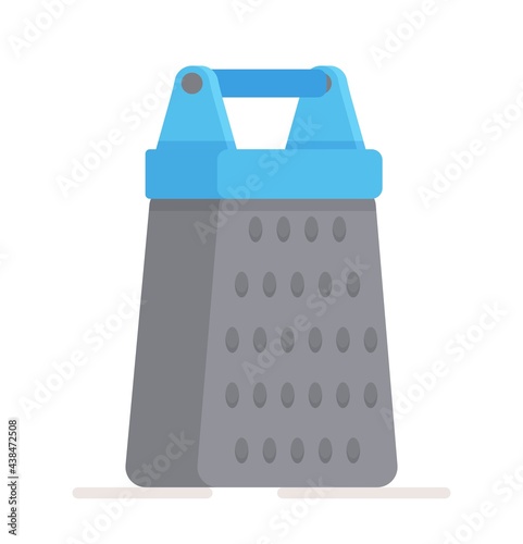 Vector illustration of an isolated grater on a white background. kitchen tool for chopping food products: vegetables, cheese and others. The teeth act as cutters, and the shredded product passes throu