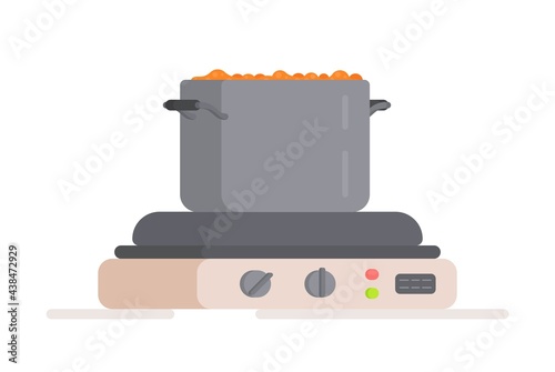 Vector illustration of cooking soup for sawdust. Food, recipes, borscht, food, products. Family Dinner.