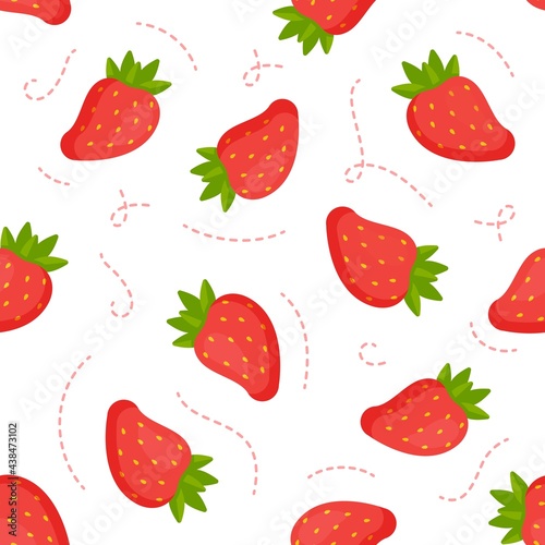 Fototapeta Naklejka Na Ścianę i Meble -  Pattern of fresh berries. Used for fabric, gift wrap, packaging. Repeating background with summer fruits on pink. Vector illustration.