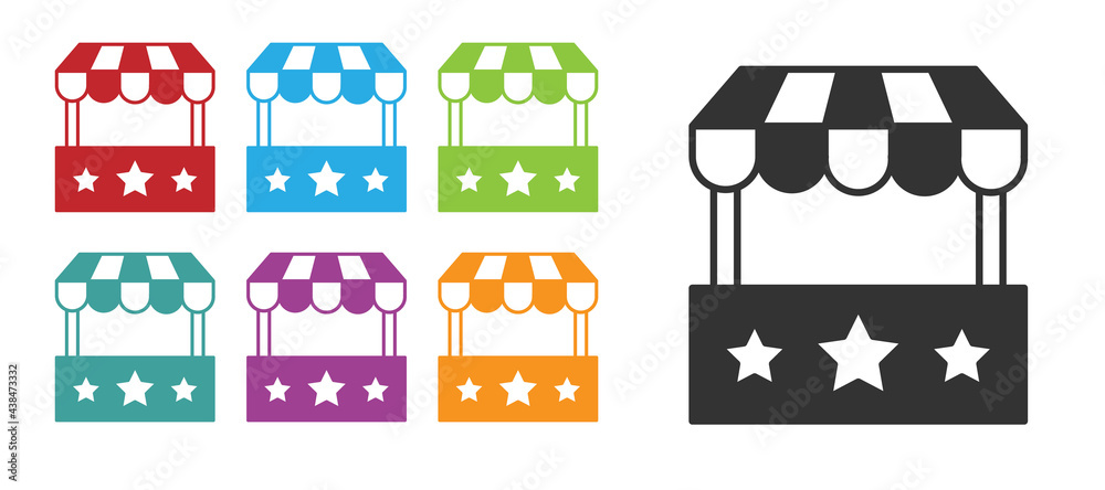 Black Ticket box office icon isolated on white background. Ticket booth for the sale of tickets for attractions and sports. Set icons colorful. Vector Black Ticket box office icon isolated on white background. Ticket booth for the sale of tickets for attractions and sports. Set icons colorful. Vector