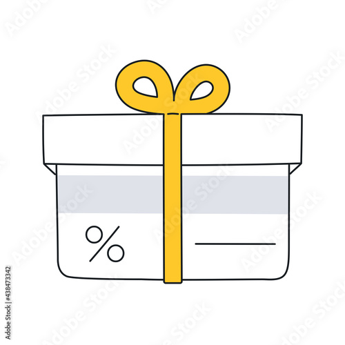 Gift card, loyalty program, win present or earn points, collect bonus, redeem present box, discount offer, perks concept. Thin elegant outline vector design