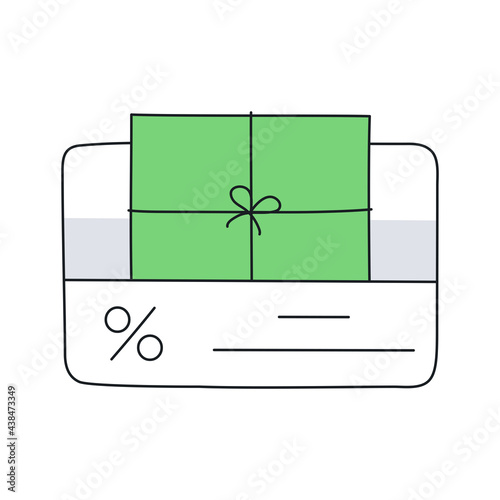 Gift card, loyalty program, win present or earn points, collect bonus, redeem present box, discount offer, perks concept. Thin elegant outline vector design