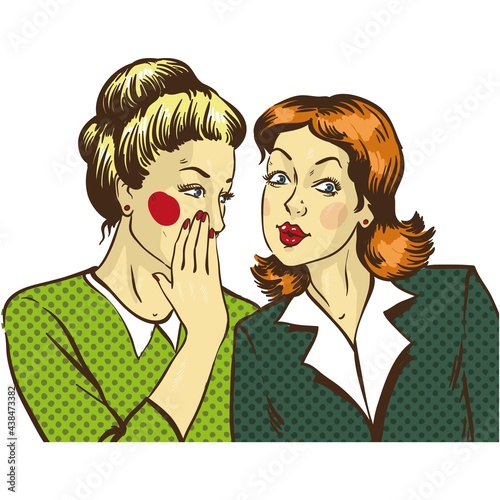 Pop art girlfriends whispering vector isolated on white