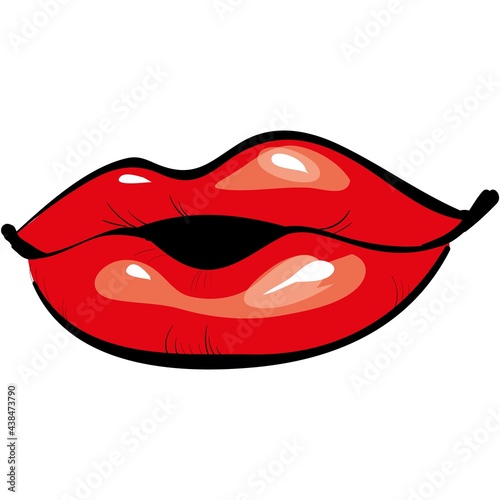 Vector red lips kiss, plump mouth whistle cartoon
