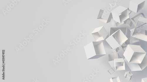 White boxes with hole on white background. Abstract geometric 3d render Illustration.