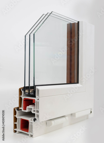 Sample of window profile on white background glass and pvc