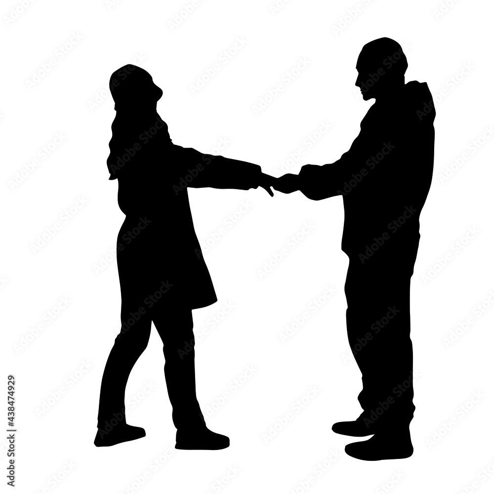 A man and a woman are holding hands. Black silhouette of people, vector illustration.