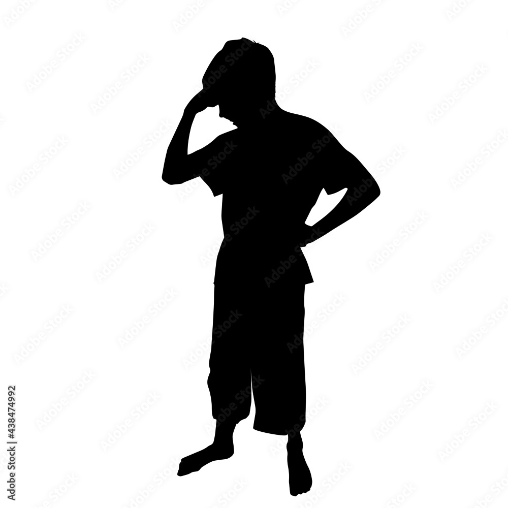 Teenager with a raised hand. Vector illustration. Black silhouette.