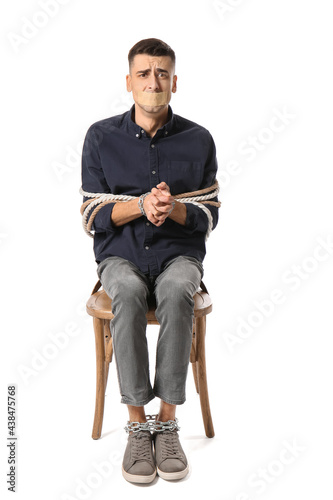 Male hostage on white background