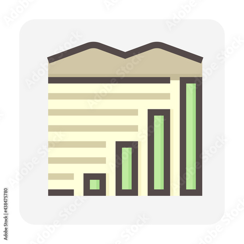 Land values vector icon. Consist of area, growth graph or value investing. For land investment concept, profit, wealth, value, income. Also for business i.e. owned, sale, develop, rent, buy. 48x48 px.