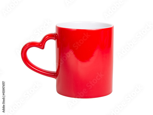 Red heart cup ceramic isolated on the white background