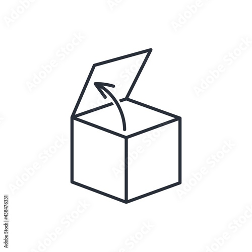 Container and up arrow. Open the box. Raise the cover. Vector Linear Icon Isolated on White Background.