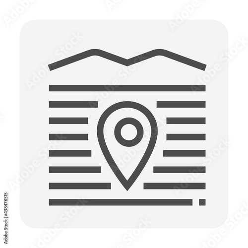 Land and gps pin vector icon. Consist of empty area, position pin point, road and location. Real estate or property for housing subdivision, development, owned, sale, rent, buy or investment. 48x48 px