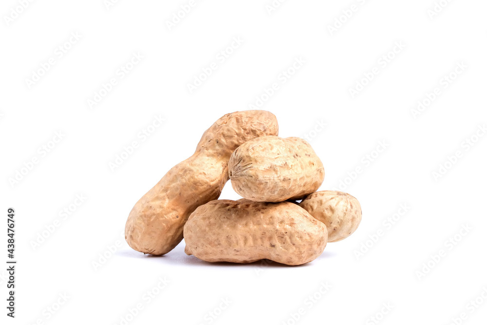 Peeled peanuts and peanut pod isolated on white background. Peeled peanuts and peanut pod isolated on white background.