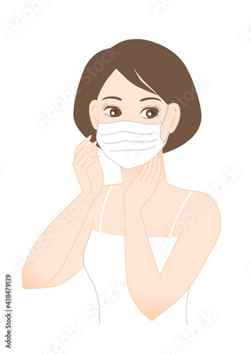 マスクをつける女性のイラスト