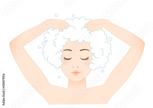 髪を洗う女性のイラスト女性