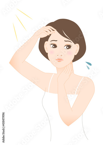 紫外線対策と困り顔の女性のイラスト
