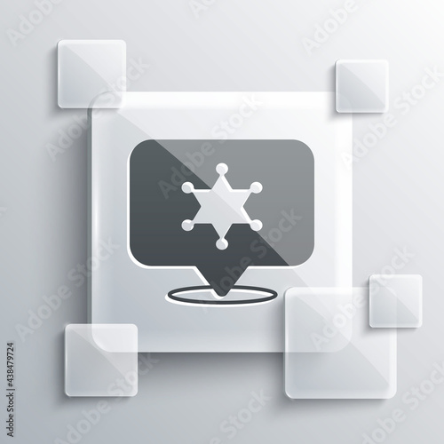 Grey Hexagram sheriff icon isolated on grey background. Police badge icon. Square glass panels. Vector