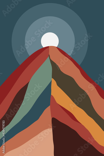 Trendy minimalistic abstract mountain landscape in boho style.3
